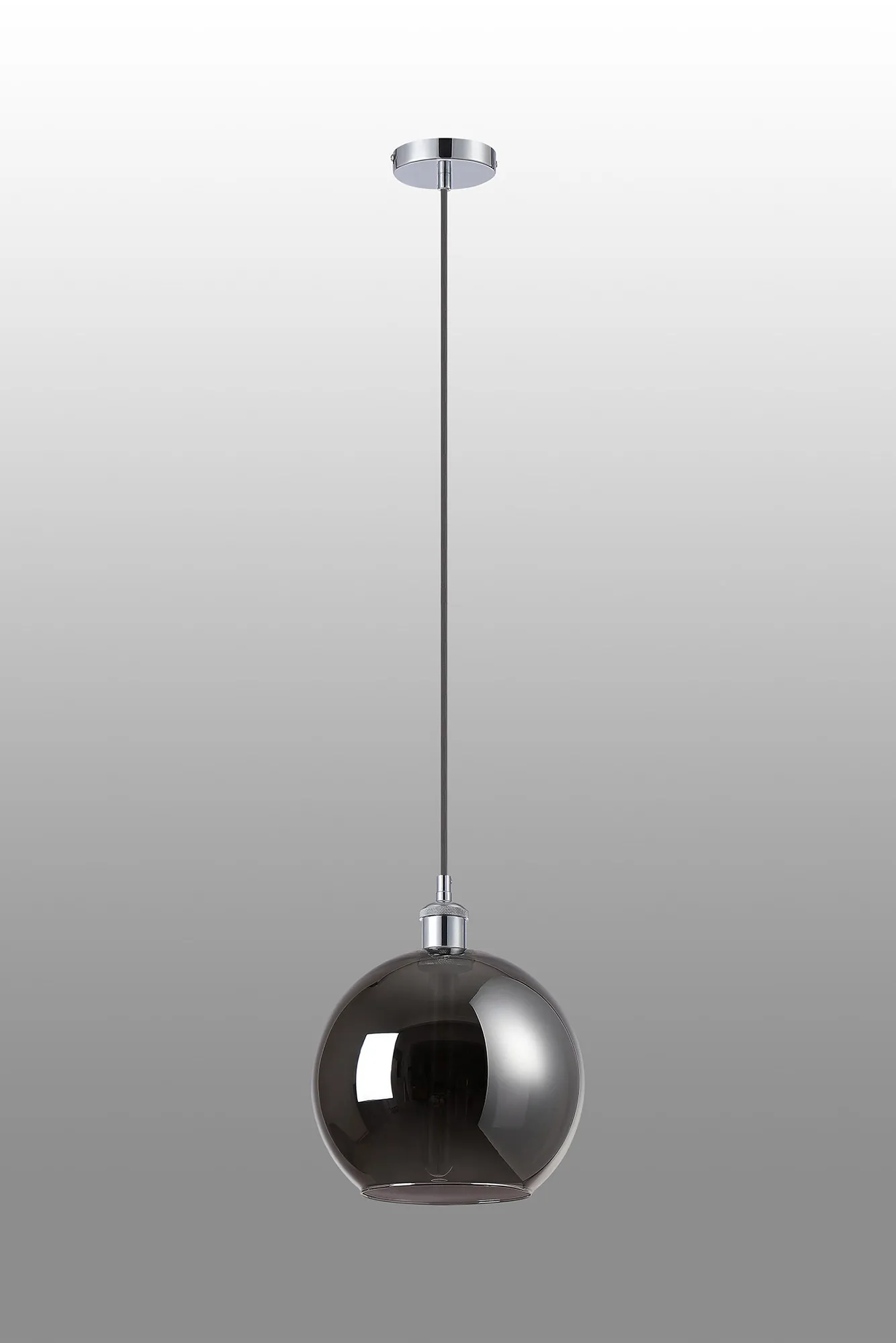 Cawdor Single Pendant, 1 Light E27, Polished Chrome/Black/Chrome Plated Globe Glass DK1137  Deco Cawdor